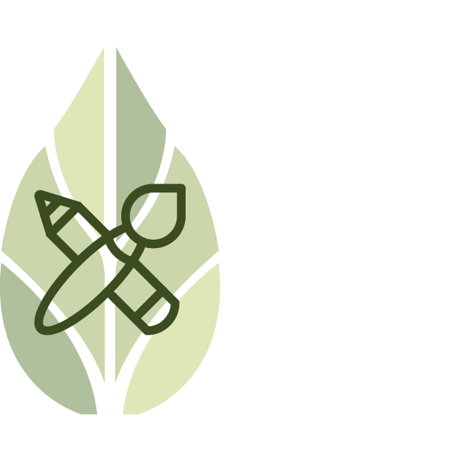 Green leaf with crossed gardening tools icon