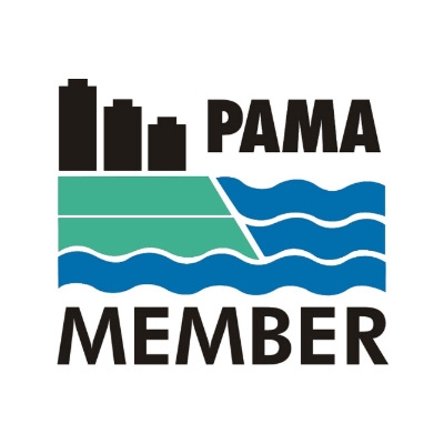 PAMA Member logo with skyline and waves