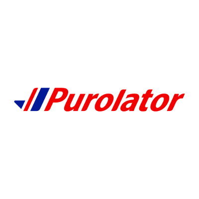 Purolator logo with red and blue stripes