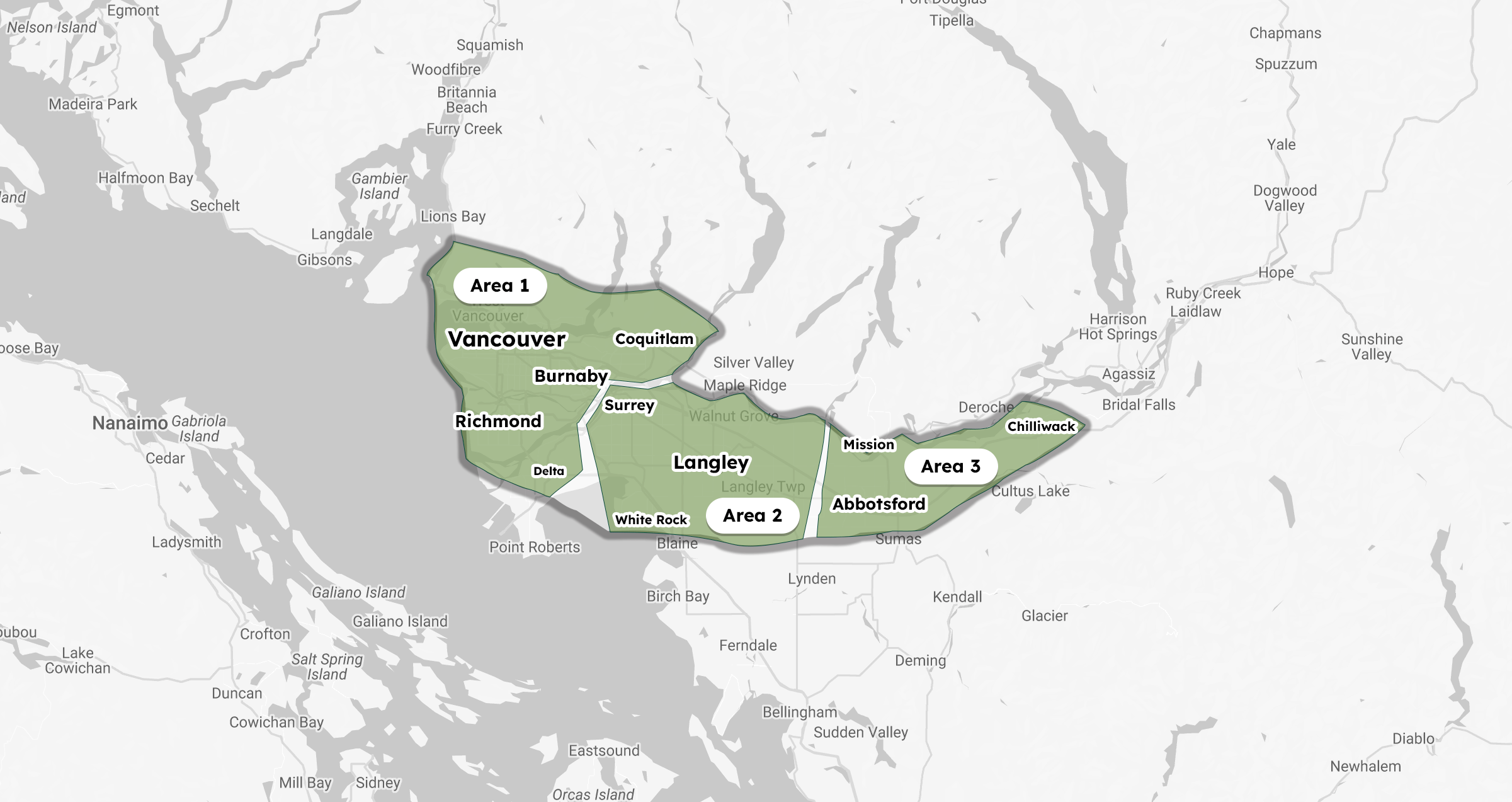 Map of Greater Vancouver service areas